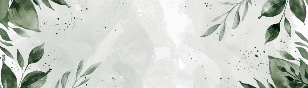 Abstract light gray watercolor background with leaves and foliage in the corners, banner design, copy space concept Generative AI Abstract light gray watercolor background with leaves and foliage in the corners, banner design, copy space concept Generative AI