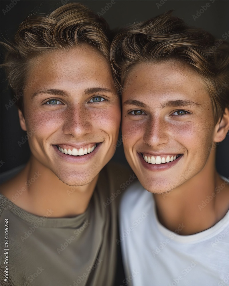 Two boys are smiling for the camera. Two boys are smiling for the camera.