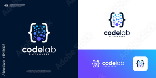 Abstract coding molecule tech logo design template.
