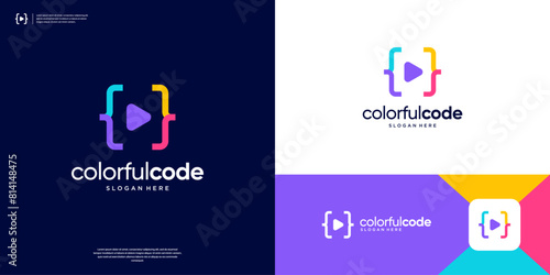 Colorful coding logo with play symbol logo design.