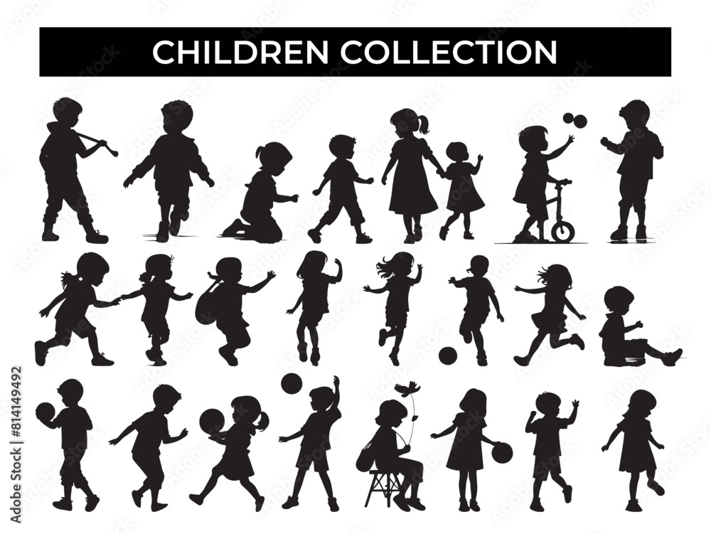Fototapeta premium Set of Children Silhouettes on White Background
