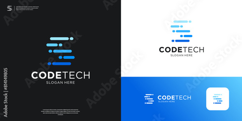 Letter S tech logo icon app. Futuristic code programer logo design.