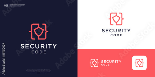Shield security logo icon for programing code logo design.