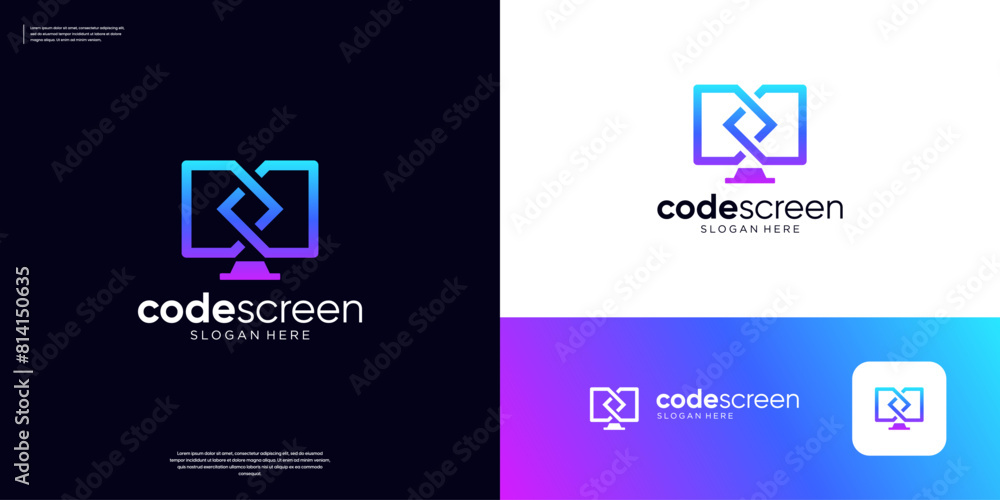 Infinity computer tech logo vector. Abstract monitor coding programer logo design. Infinity computer tech logo vector. Abstract monitor coding programer logo design.