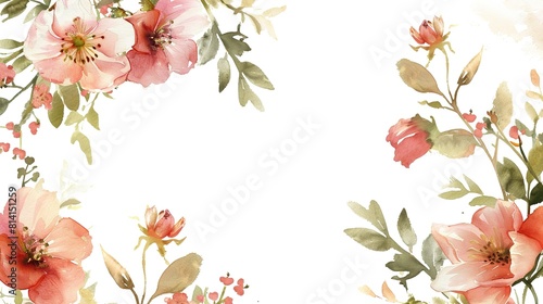 Fototapeta Naklejka Na Ścianę i Meble -  flowers floral border on white background with copy space for mock up idea, Generative Ai