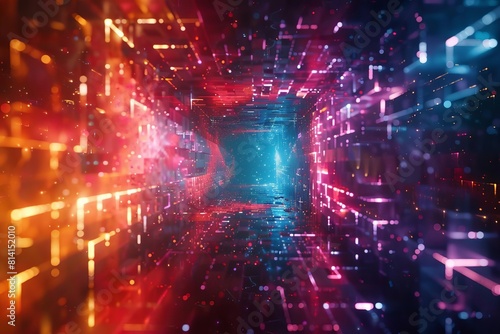smooth colorful particles flowing through square tunnel creating mesmerizing motion and cosmic atmosphere