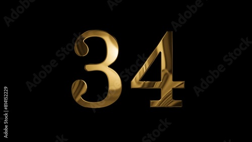 Gold number 34 with alpha channel, number thirty four photo