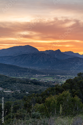 Sunset over Alcudia hill in Mallorca Spain in Summer time