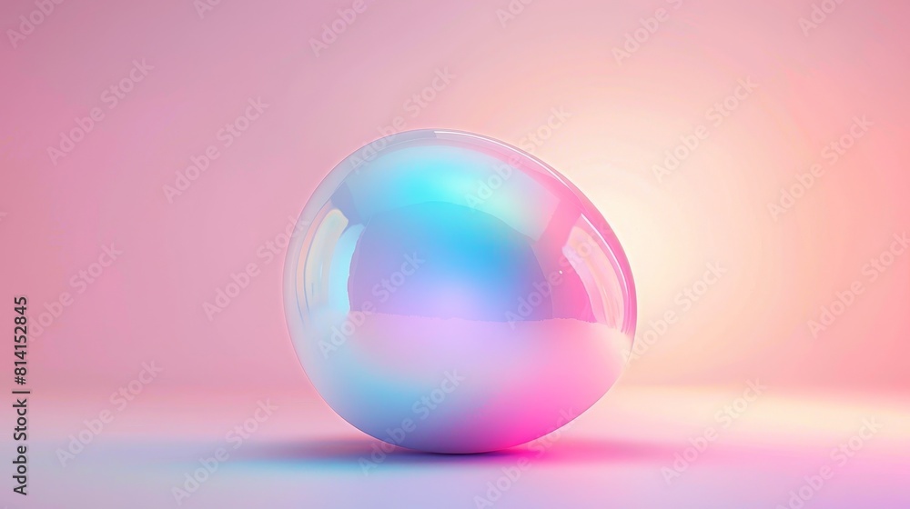 A glossy, iridescent egg with pastel colours, set against a pink and purple gradient background. A glossy, iridescent egg with pastel colours, set against a pink and purple gradient background.