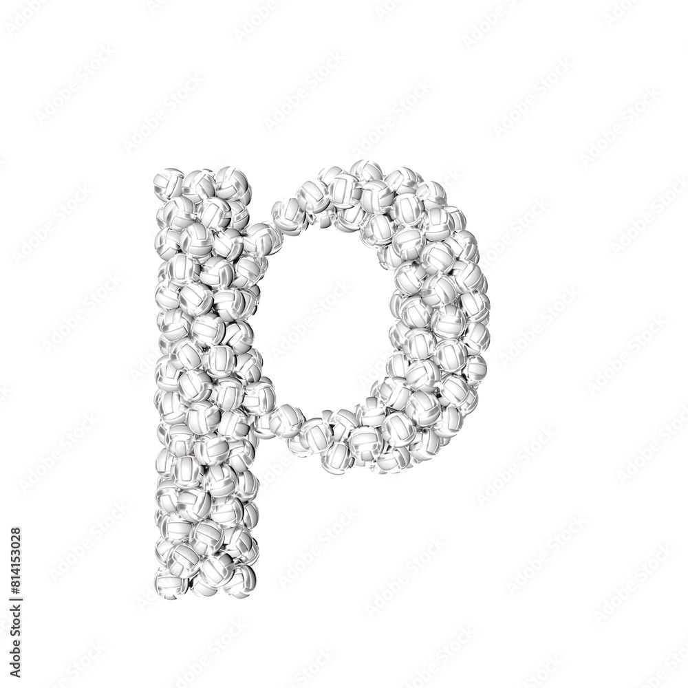 Symbol made of silver volleyballs. letter p Symbol made of silver volleyballs. letter p