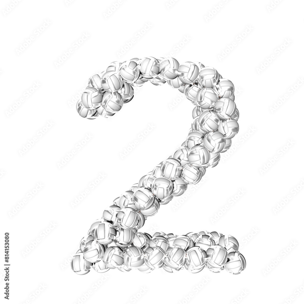 Symbol made of silver volleyballs. number 2 Symbol made of silver volleyballs. number 2