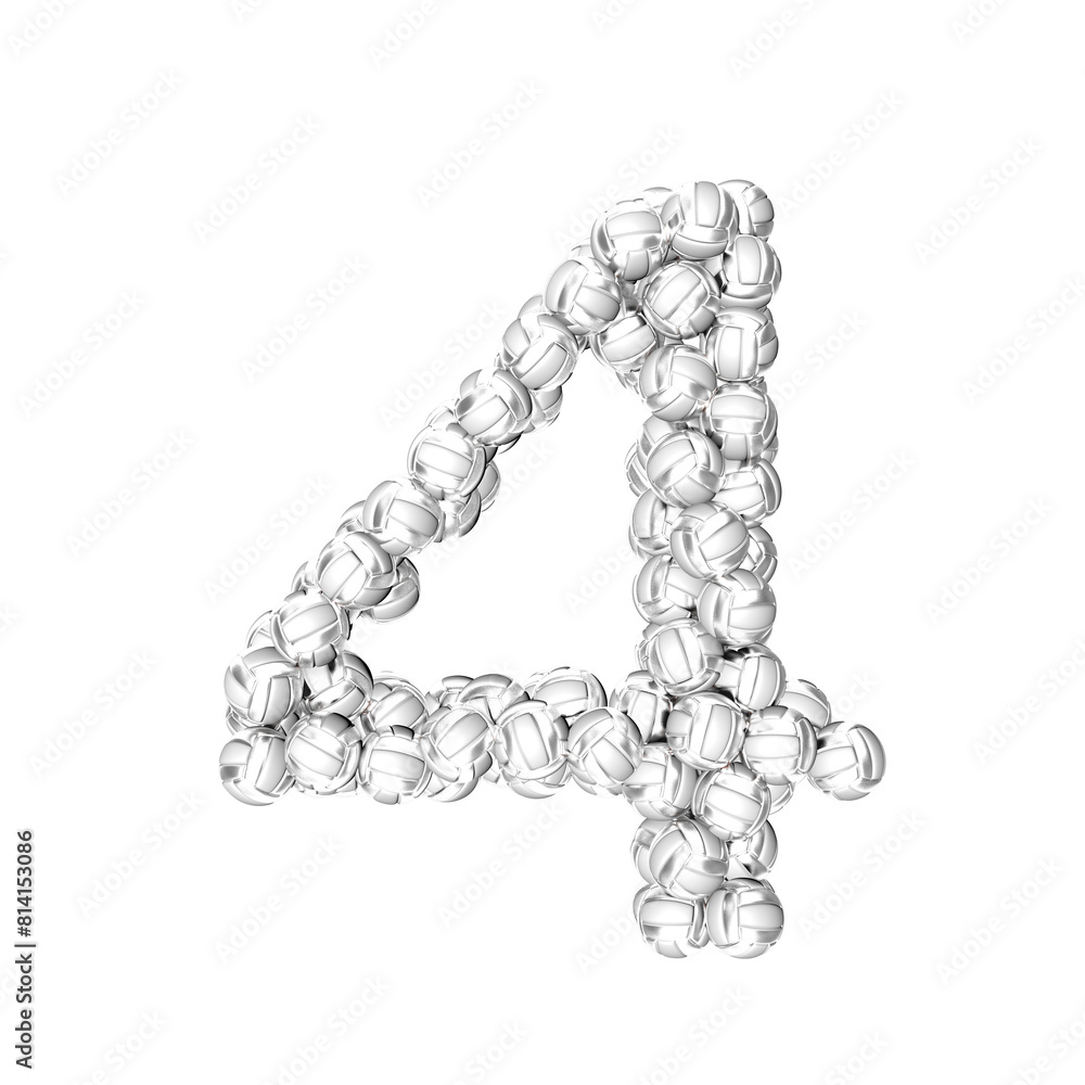 Symbol made of silver volleyballs. number 4 Symbol made of silver volleyballs. number 4