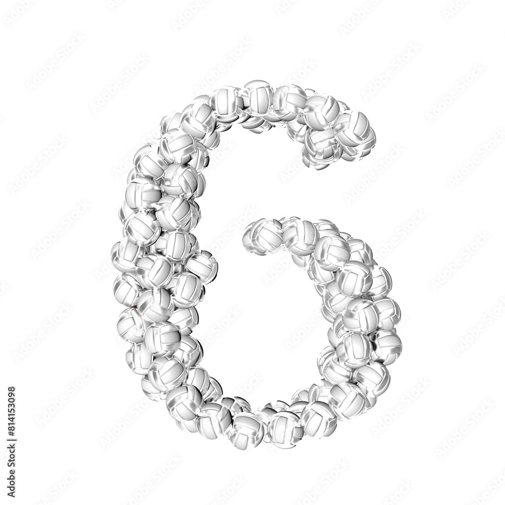 Symbol made of silver volleyballs. number 6 Symbol made of silver volleyballs. number 6