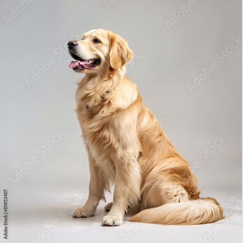 Golden Retriever sitting, looking to the side.