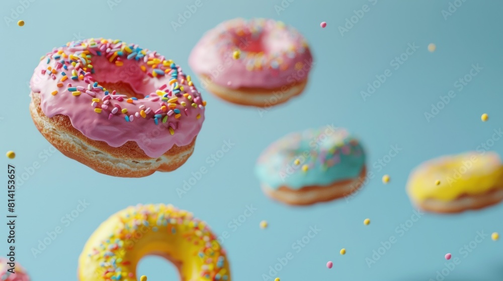 flying donut illustration with Mixed colorful donuts, donut cake banner concept flying donut illustration with Mixed colorful donuts, donut cake banner concept