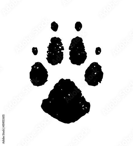 Paw print dog, wolf, tiger or cat. Pet prints. Footprint icon. Black foot puppy isolated on white background. Paws nail shape. Silhouette walks. Animal design. Draw wild walk. Muddy trace feet. Vector