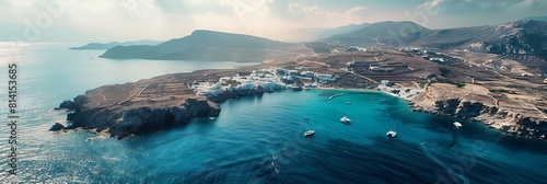 Aerial Shot of Mykonos island in Greece realistic nature and landscape photo
