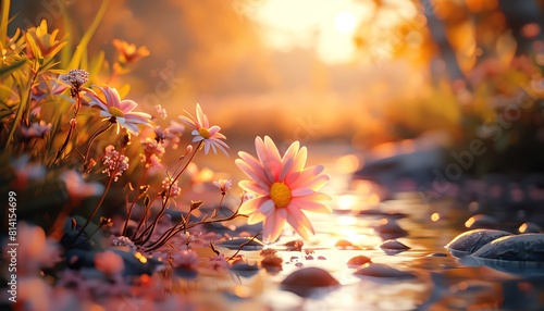 Flowers in the water at sunset. Selective focus. nature.
