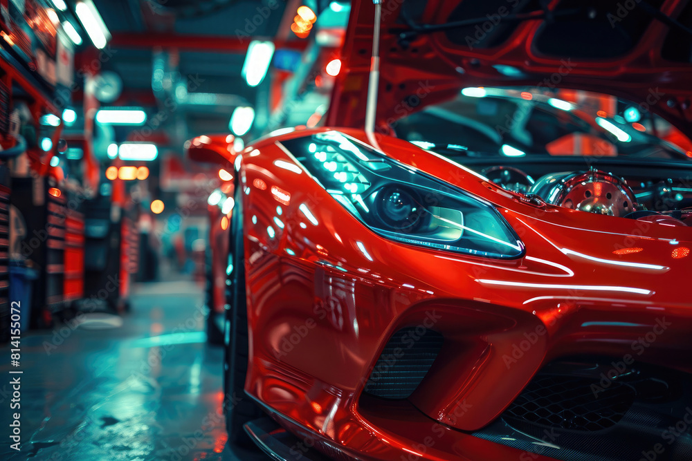 red car on the showroom red car on the showroom