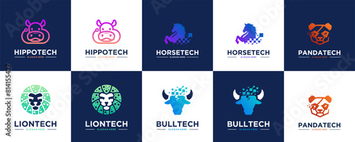 Technology collection with animal concept, digital connection, logo design illustration.