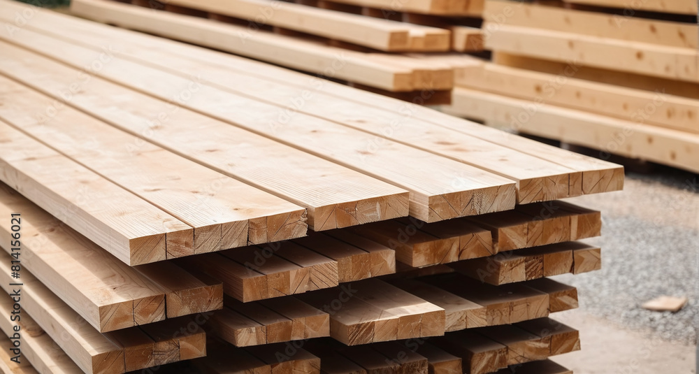 A warehouse of boards on a sawmill: an industrial landscape. The lumber is in a stack A warehouse of boards on a sawmill: an industrial landscape. The lumber is in a stack