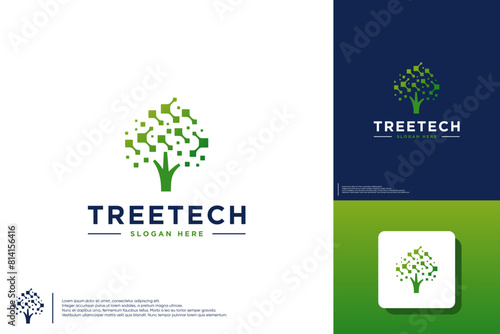 abstract tree for technology symbol, electric circuit, pixel, logo design vector.