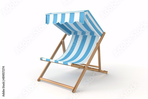 Blue and white striped beach chair on a white background.