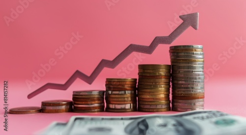 Stacked Coins With Rising Arrow