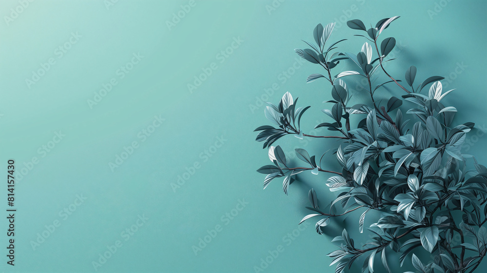 A cluster of dark leaves against a teal background creates a calming, aesthetic visual contrast.