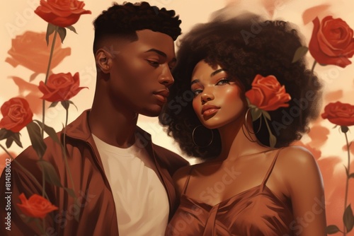 Wallpaper Mural Artistic illustration of a loving couple surrounded by red roses in a warm, intimate setting Torontodigital.ca