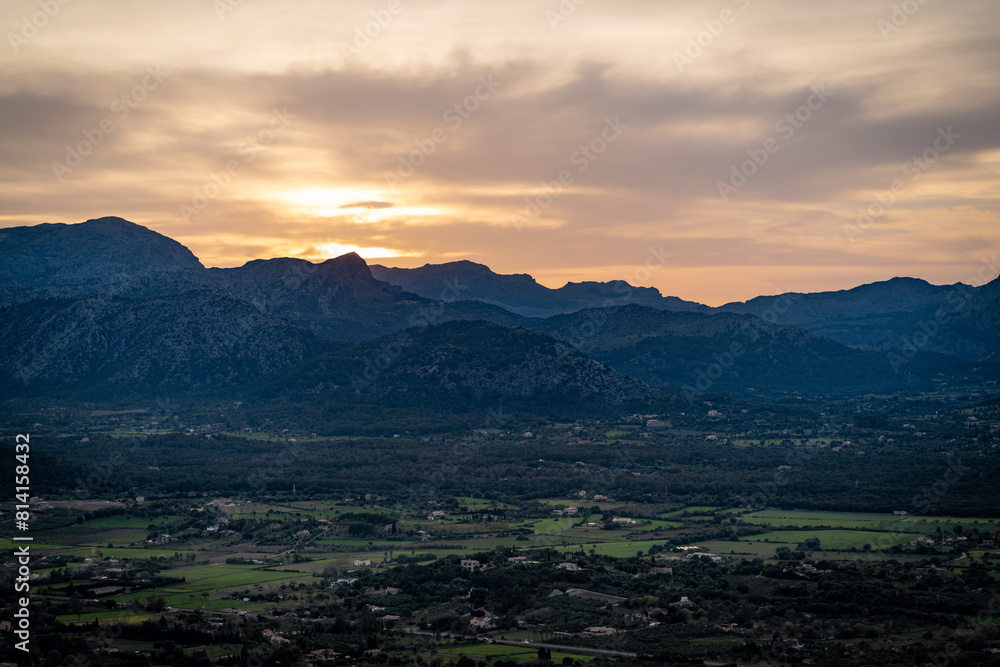 Sunset over Alcudia hill in Mallorca Spain in Summer time