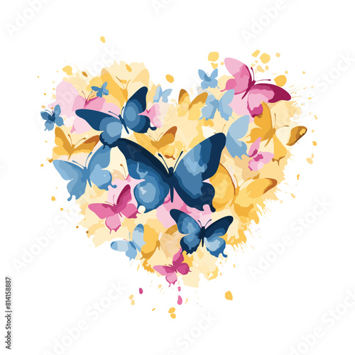 Watercolor love shape by butterfly illustration vector artwork