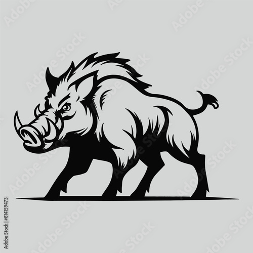 Wild boar silhouette monochrome clip art flat vector illustration

