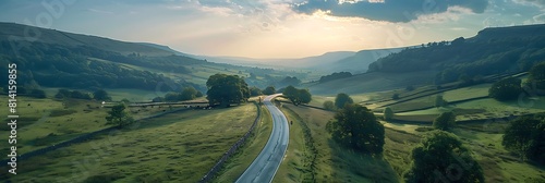 Aerial view of a623 near tideswell, peak district national park, derbyshire, england, united kingdom, europe realistic nature and landscape photo