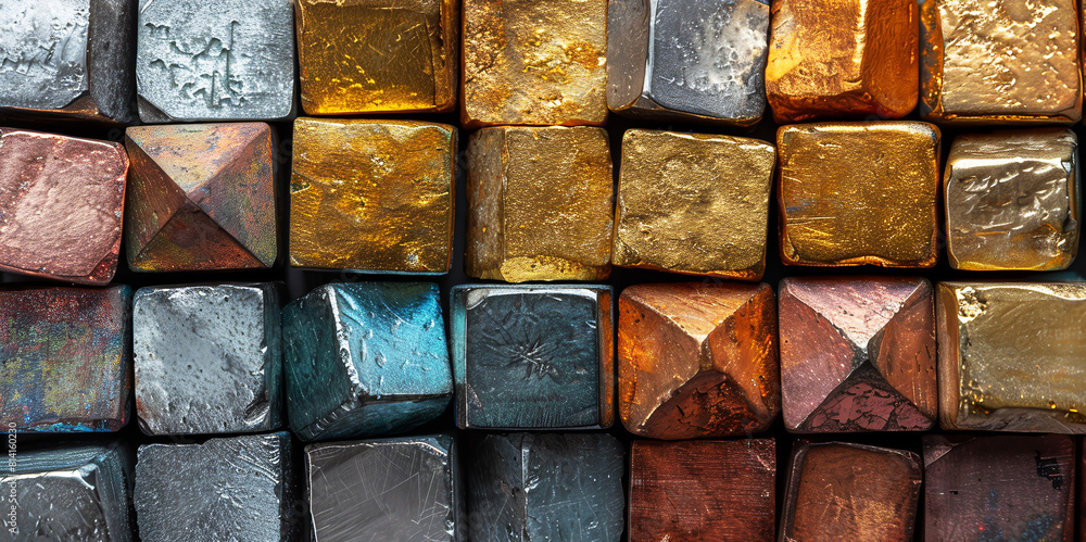 Textural representation of various geometric shapes made of non-ferrous metals,Generated by AI Textural representation of various geometric shapes made of non-ferrous metals,Generated by AI