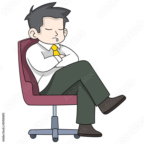 office worker is sitting asleep in the office © Popular Vector