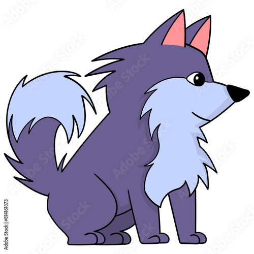 the purple haired wolf was waiting for his human friend © Popular Vector