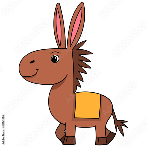 The mini donkey is standing in a cute shape ready to carry transport © Popular Vector