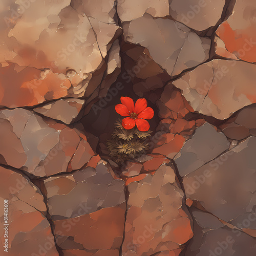 Inspirational Desert Flower Blooming Amidst Rocks, Symbolizing Hope and Perseverance