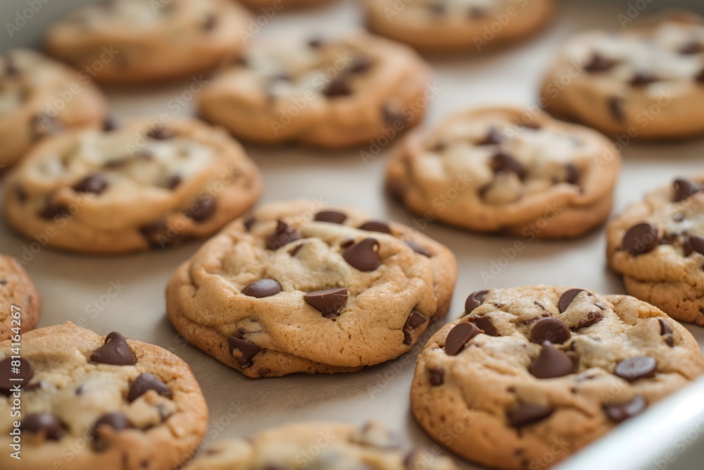 A tray of moist chocolate chip cookies A tray of moist chocolate chip cookies