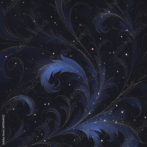 An otherworldly abstract floral backdrop with intricate swirls and celestial motifs.