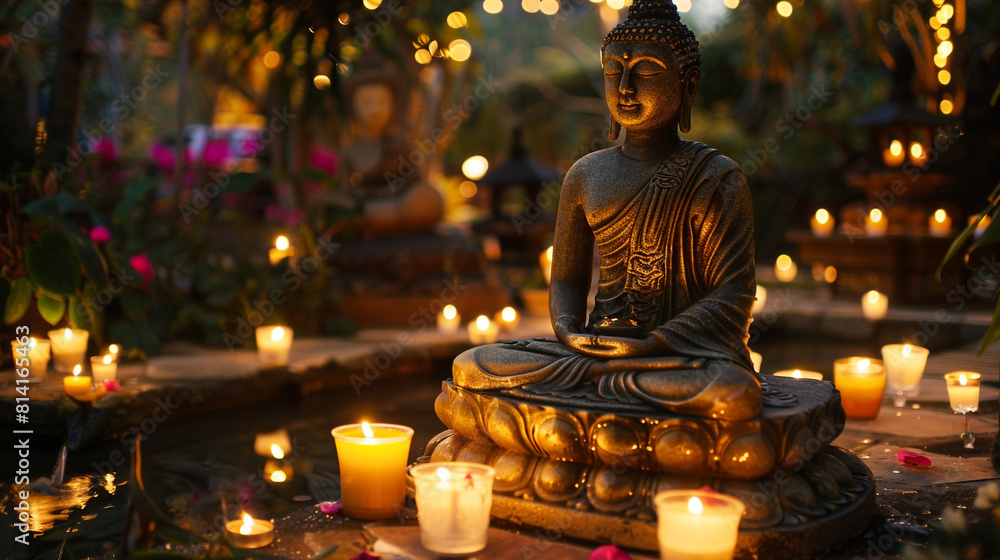 A peaceful setting with candles for the Buddhist Vesak festival