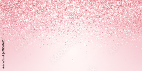 Pink glitter lights background. Sparkling glittering rain effect. Celebration backdrop for mother's day, Valentine, wedding, birthday party. Luxury frame, border. Vector.