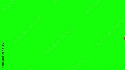 Animated red cricket ball bounces left to right on the screen with a green screen background. 