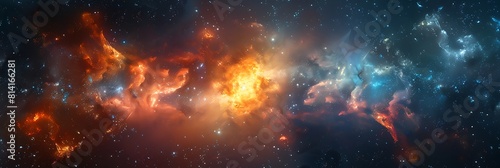 Landscape background of fantasy alien galaxy with glowing clouds and stars with light at the middle  The elements of this image furnished by NASA realistic nature and landscape