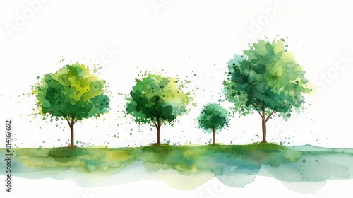 Watercolor green trees on a white background. Watercolor illustration.