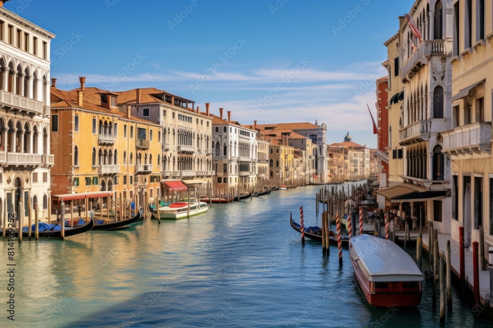 Tranquil view of the grand canal with boats and historical buildings in venice, italy