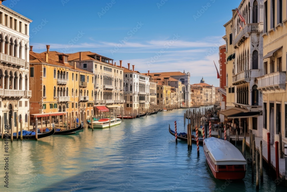 Tranquil view of the grand canal with boats and historical buildings in venice, italy Tranquil view of the grand canal with boats and historical buildings in venice, italy