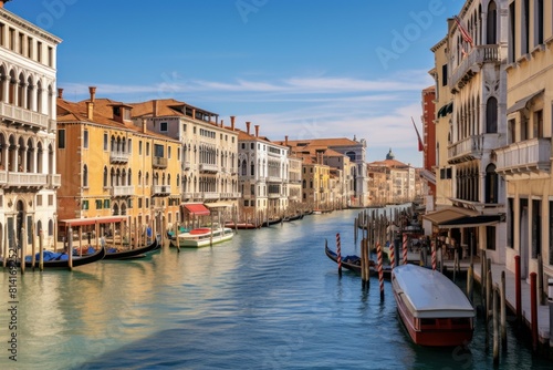 Tranquil view of the grand canal with boats and historical buildings in venice  italy