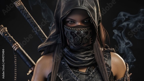 Women ninja assassin black dress styles of the century cool mid wallpaper AI generated image photo